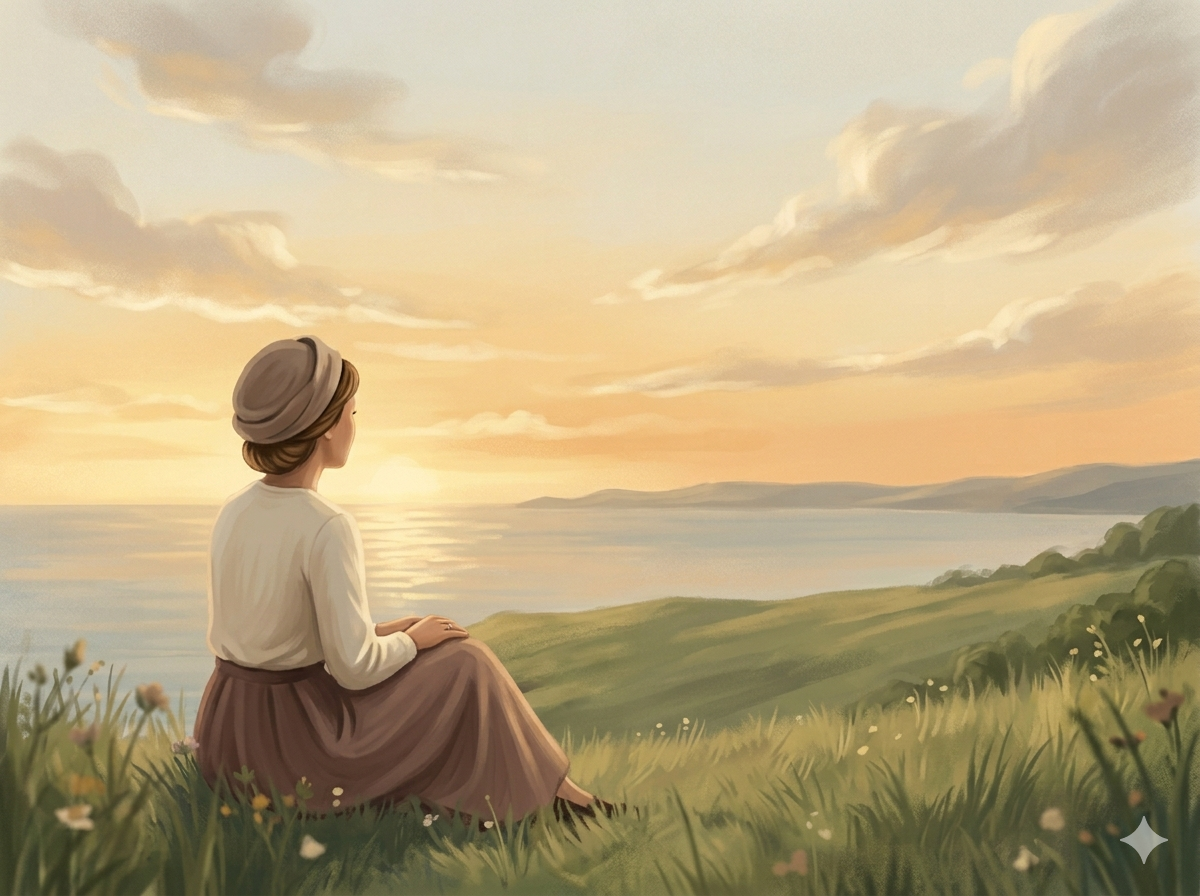 Mind Stars — illustrated scene at sunset by the coast
